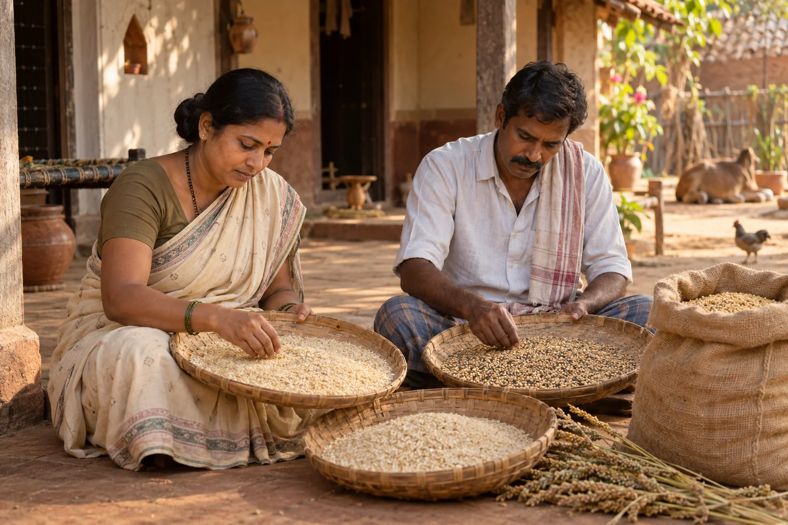 Illustrative rice & millets story scene, not actual MVF suppliers or customers