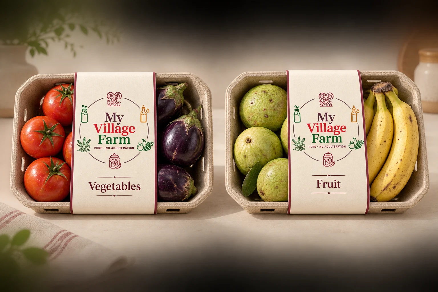 My Village Farm produce branded packaging composition